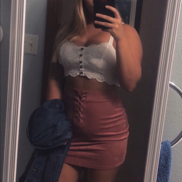 F21 Pink Suede Lace Up Skirt - Picture 4 of 5